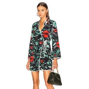 RIXO Iris Wrap Dress Black Green Oriental Sky